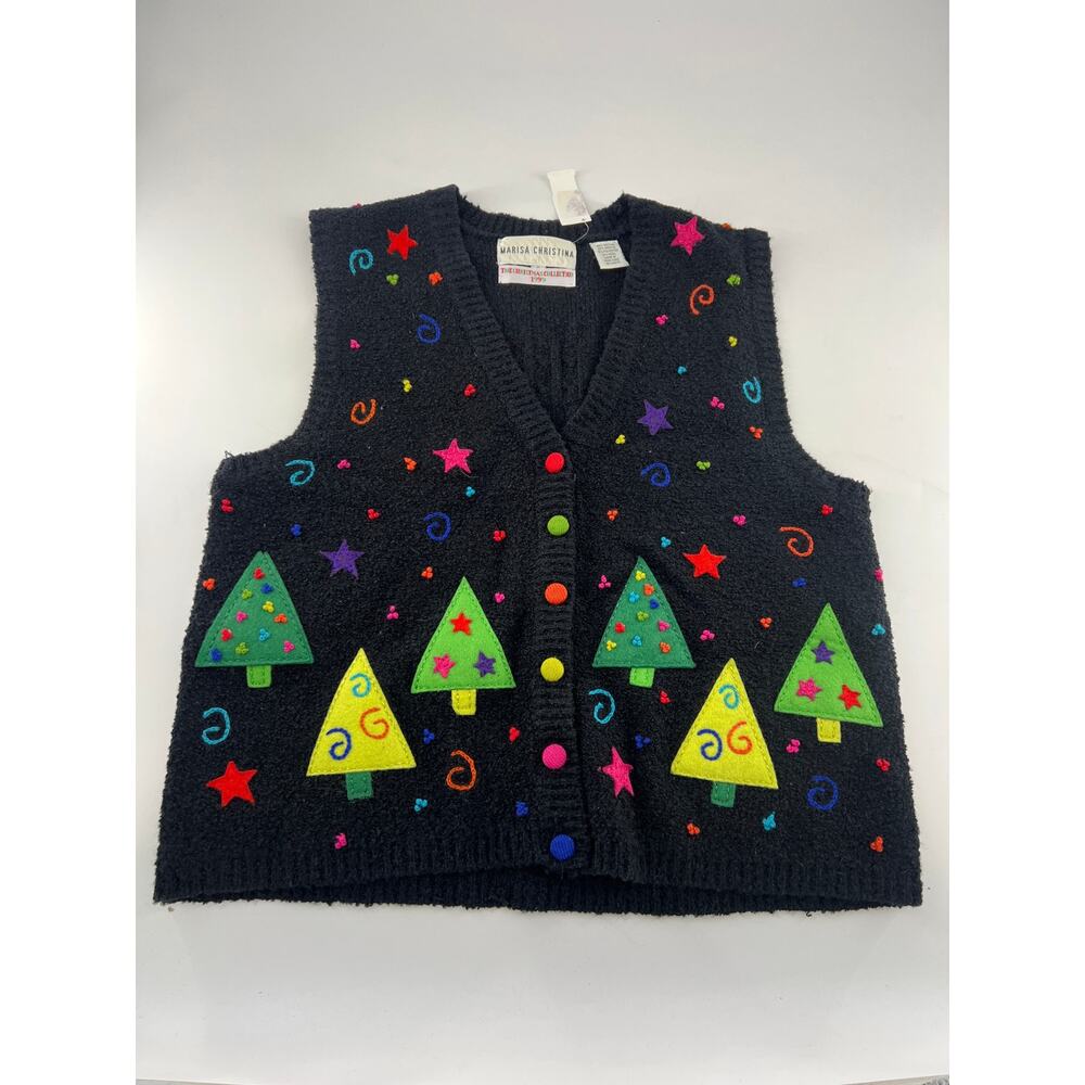 Vintage Marissa Christina Sweater Women Sm Black Cardigan Vest 90sChristmas New